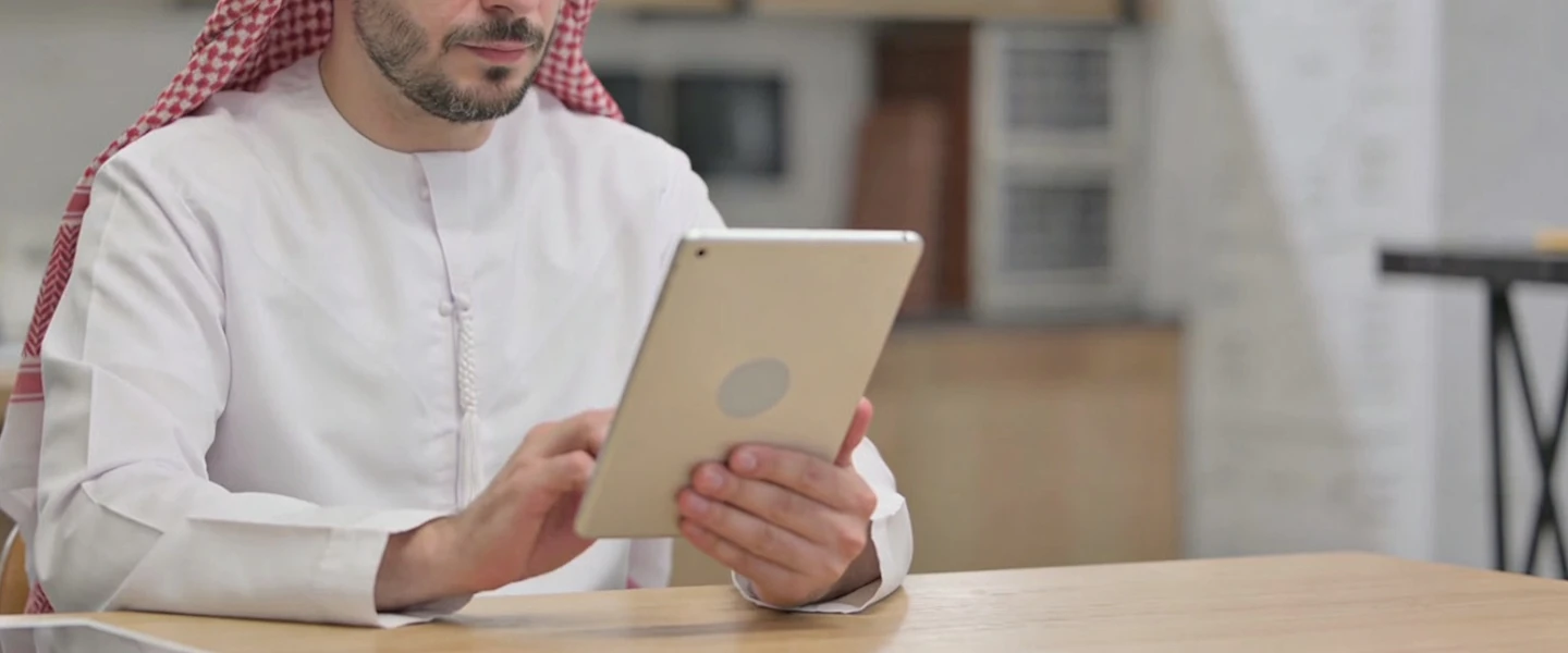 man on tablet